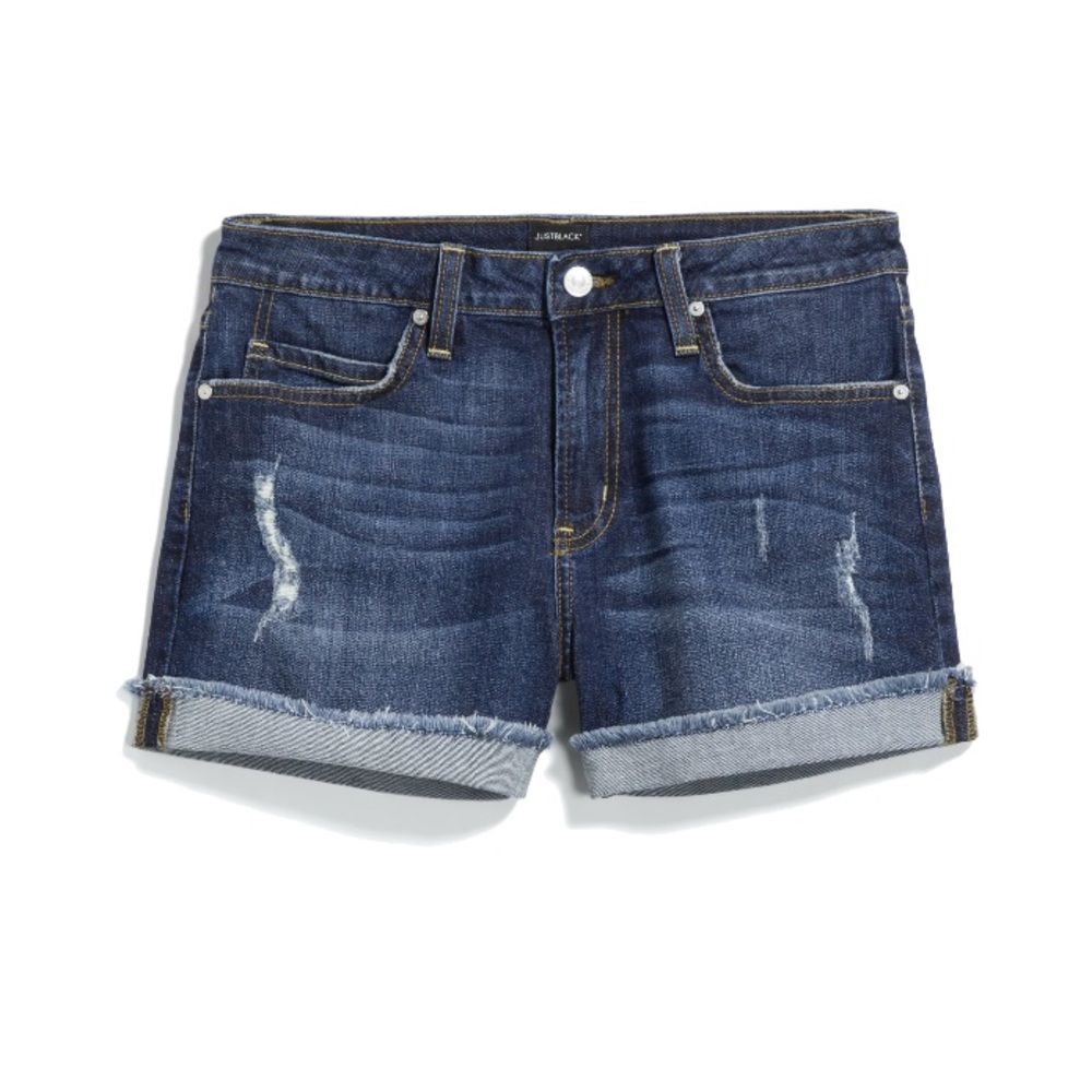 Distressed Cuffed Frayed Hem Denim Shorts - 6